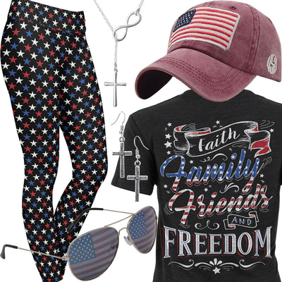 Faith, Family, Friends & Freedom Patriotic Stars Leggings Outfit