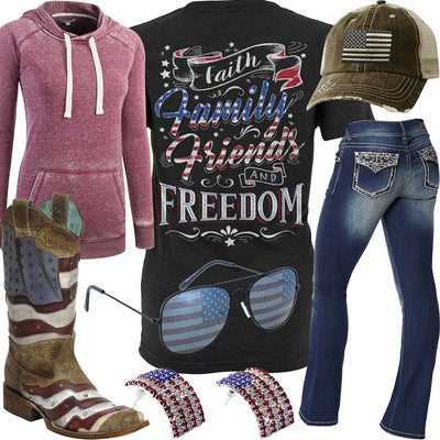 Faith, Family, Friends & Freedom Heather Wine Hoodie Outfit