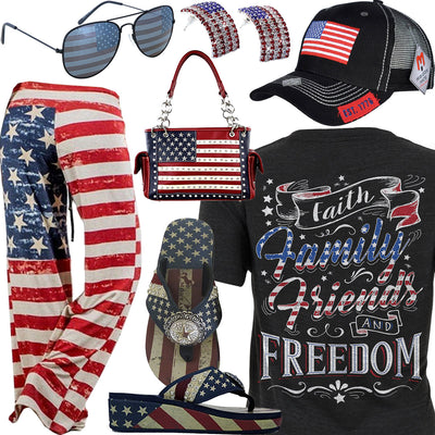 Faith, Family, Friends & Freedom American Flag Flip Flops Outfit