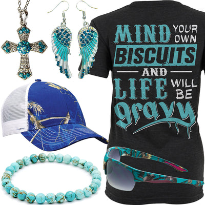 Mind Your Own Biscuits Teal Camo Sunglasses Outfit