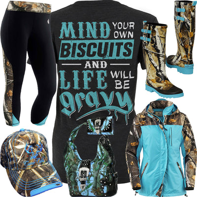Mind Your Own Biscuits Rain Boots Outfit