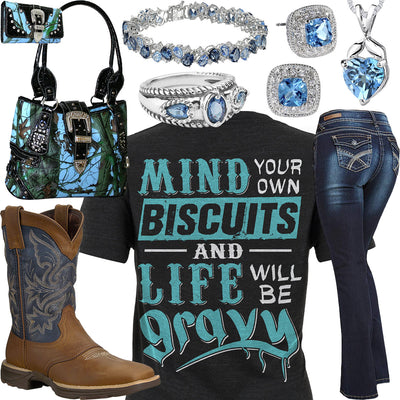Mind Your Own Biscuits Blue Topaz Jewelry Outfit