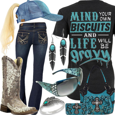 Mind Your Own Biscuits Glitter Ponytail Cap Outfit