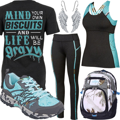 Mind Your Own Biscuits Realtree Camo Leggings Outfit