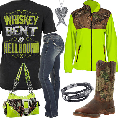 Whiskey Bent & HellBound Lime Camo Jacket Outfit
