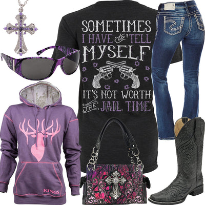 Not Worth The Jail Time Black Corral Boots Outfit