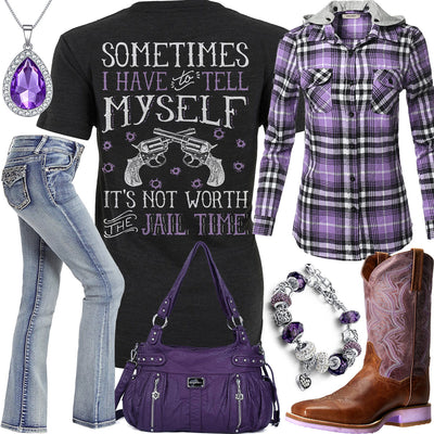 Not Worth The Jail Time Purple Hobo Purse Outfit