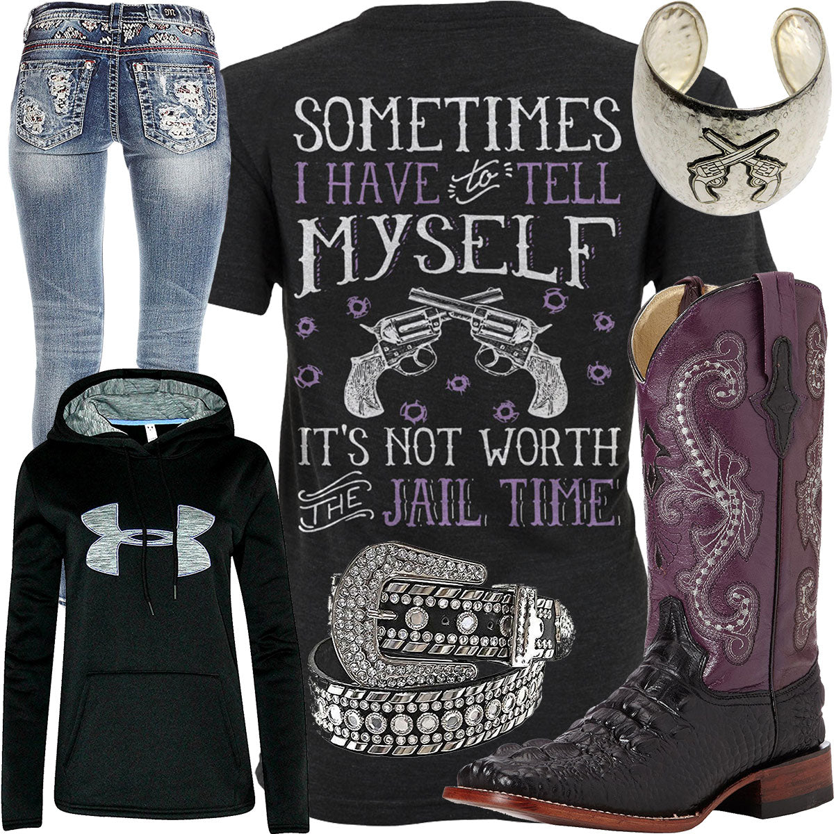 Not Worth The Jail Time Rhinestone Belt Outfit – Real Country Ladies