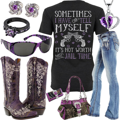 Not Worth The Jail Time Purple Cowboy Boots Outfit