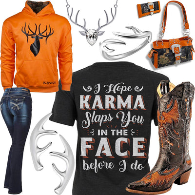 Karma Slaps You Orange Hoodie Outfit