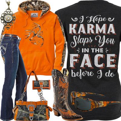 Karma Slaps You Orange Camo Sunglasses Outfit