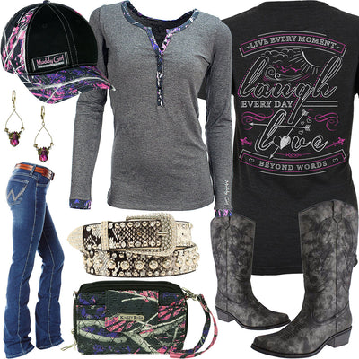 Live Laugh Love Muddy Girl Henley Shirt Outfit