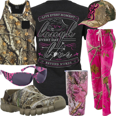 Live Laugh Love Pink Realtree Pants Outfit