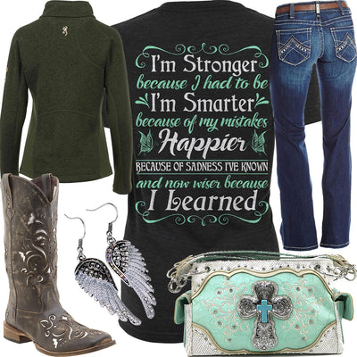 Wiser Because I Learned Green Browning Sweater Outfit