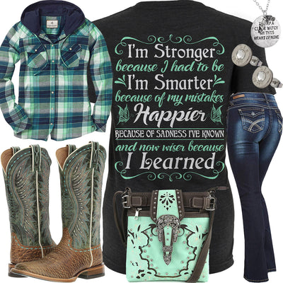 Wiser Because I Learned Blue Plaid Hoodie Outfit