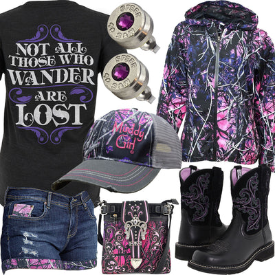 Those Who Wander Muddy Girl Shorts Outfit