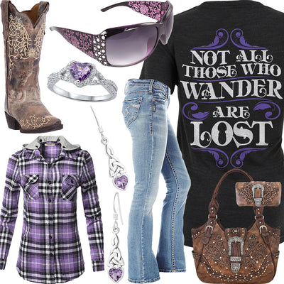 Those Who Wander Purple Sunglasses Outfit