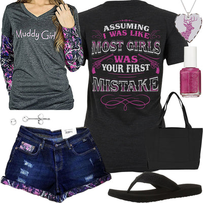 Your First Mistake Muddy Girl Shorts Outfit