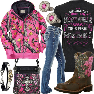 Your First Mistake Pink Camo Hoodie Outfit