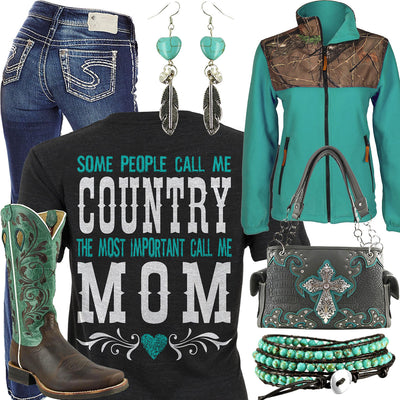 Country Mom Turquoise Earrings Outfit