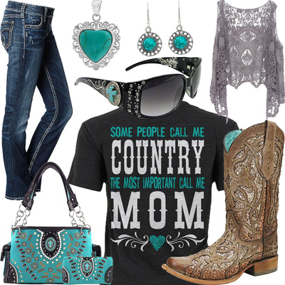 Country Mom Gray Cardigan Outfit