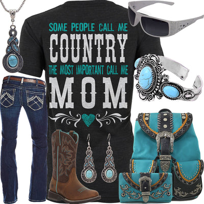 Country Mom Turquoise Backpack Purse Outfit