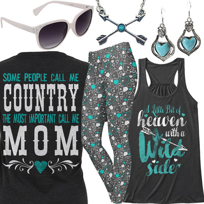 Country Mom Turquoise Hearts Leggings Outfit