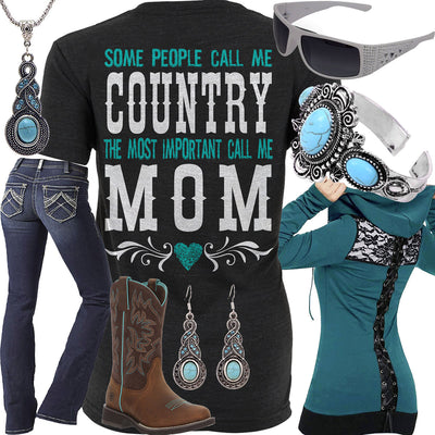 Country Mom Lace Up Hoodie Outfit