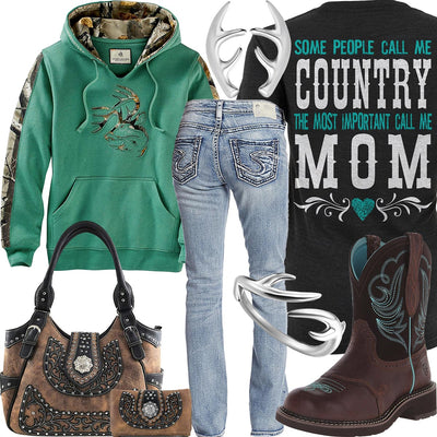 Country Mom Frosty Spruce Hoodie Outfit