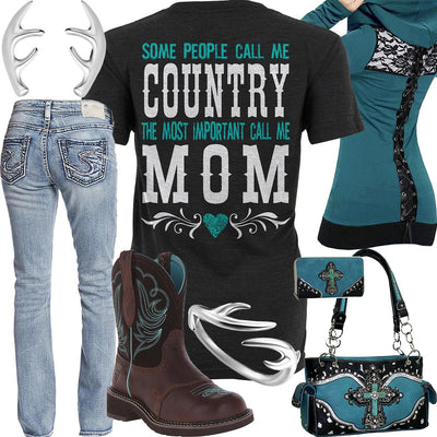 Country Mom Silver Jeans Outfit