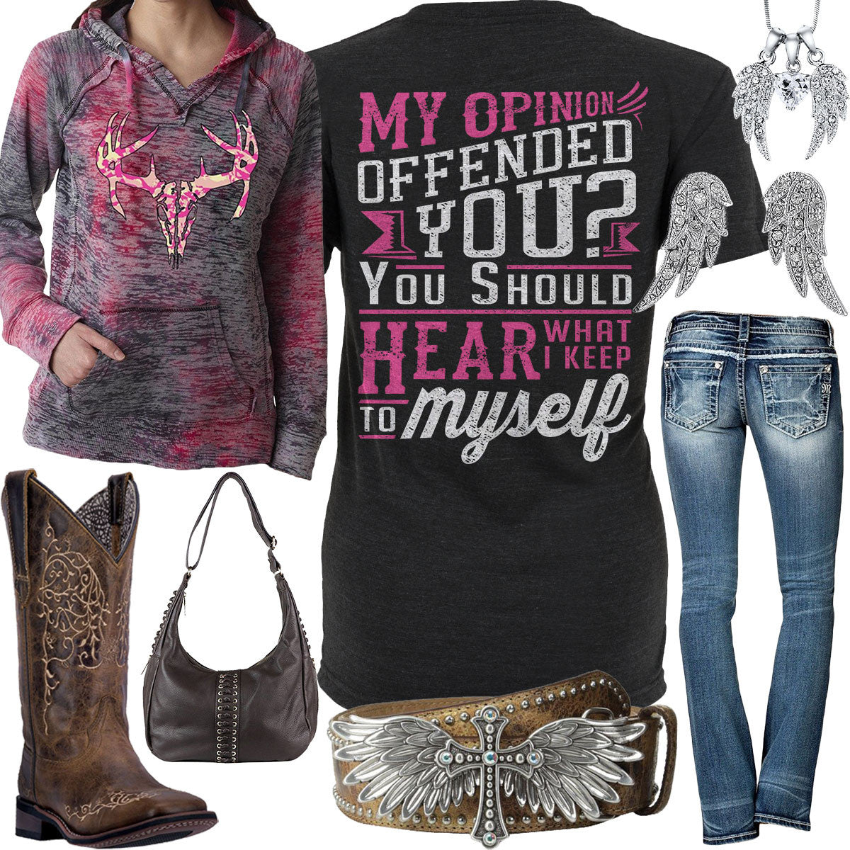 Keep To Myself Justin Angel Wing Cross Belt Outfit – Real Country Ladies