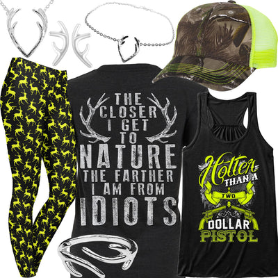 Farther From Idiots Lime Deer Leggings Outfit