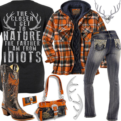 Farther From Idiots Orange Plaid Jacket Outfit