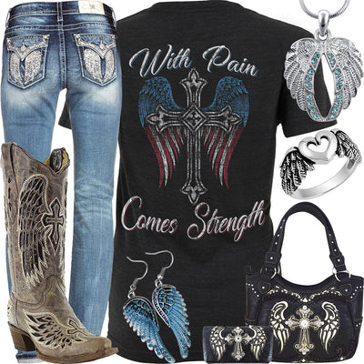 With Pain Comes Strength Miss Me Angel Wing Jeans Outfit