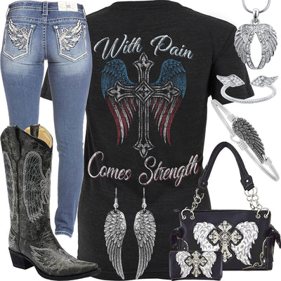 With Pain Comes Strength Black Purse & Wallet Outfit