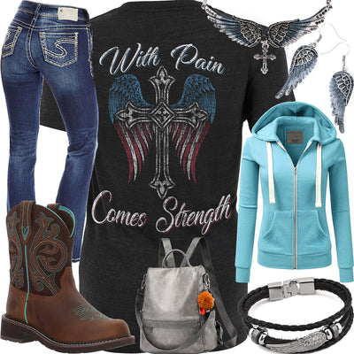 With Pain Comes Strength Aqua Hoodie Outfit