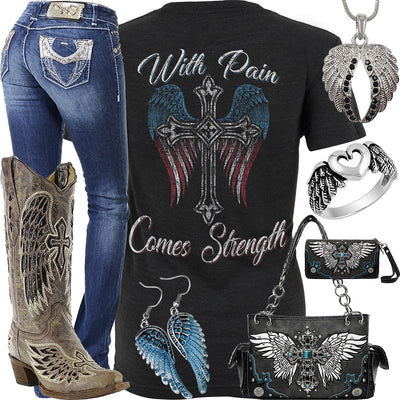 With Pain Comes Strength Black Purse Outfit