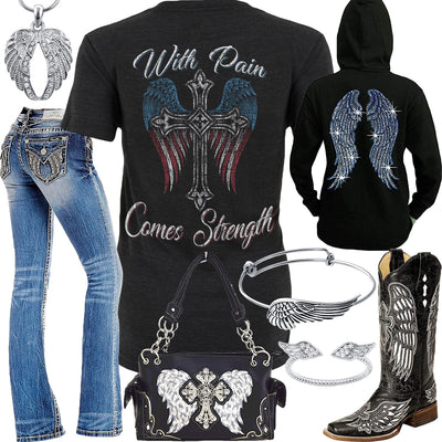 With Pain Comes Strength Angel Wings Hoodie Outfit