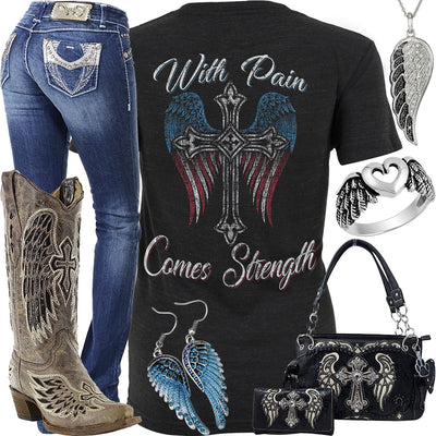 With Pain Comes Strength Corral Boot Outfit