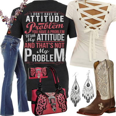 Not My Problem Lace Up Blouse Outfit