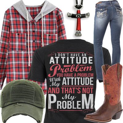 Not My Problem Hooded Flannel Outfit