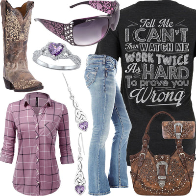 Prove You Wrong Purple Heart Earrings Outfit