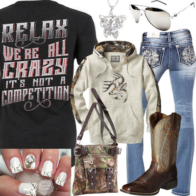 Relax We're All Crazy Deer Nail Decal Outfit