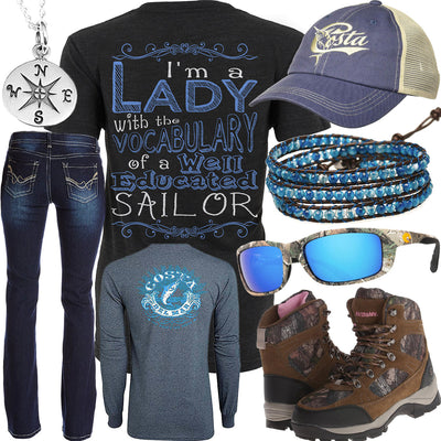 Educated Sailor Costa Del Mar Trucker Hat Outfit