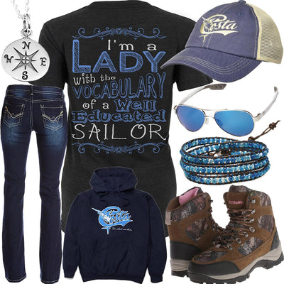 Educated Sailor Compass Necklace Outfit