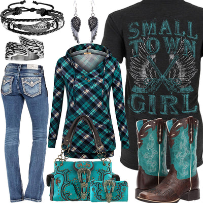 Small Town Girl Plaid Hoodie Outfit