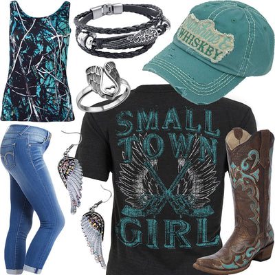 Small Town Girl Sunshine & Whiskey Cap Outfit