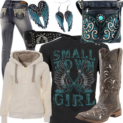 Small Town Girl Sherpa Hoodie Outfit