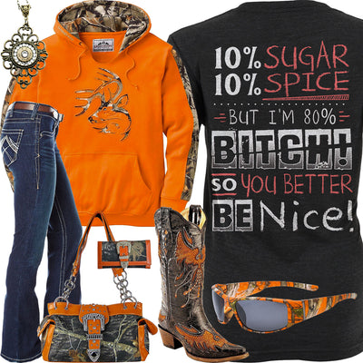 Sugar & Spice Orange Camo Hoodie Outfit