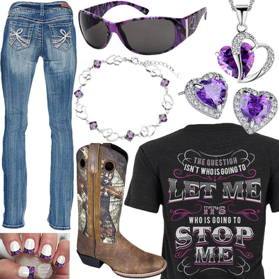 Going To Stop Me Purple Heart Bracelet Outfit